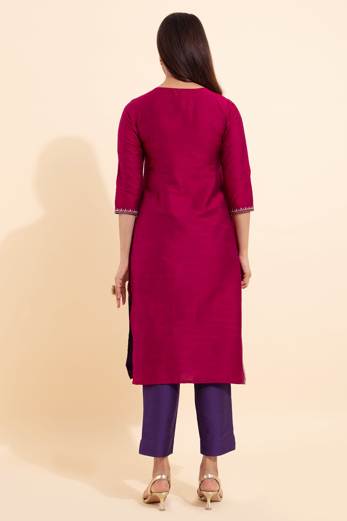 Peacock Embroidered Kurta - Pink