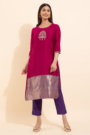 Peacock Embroidered Kurta - Pink