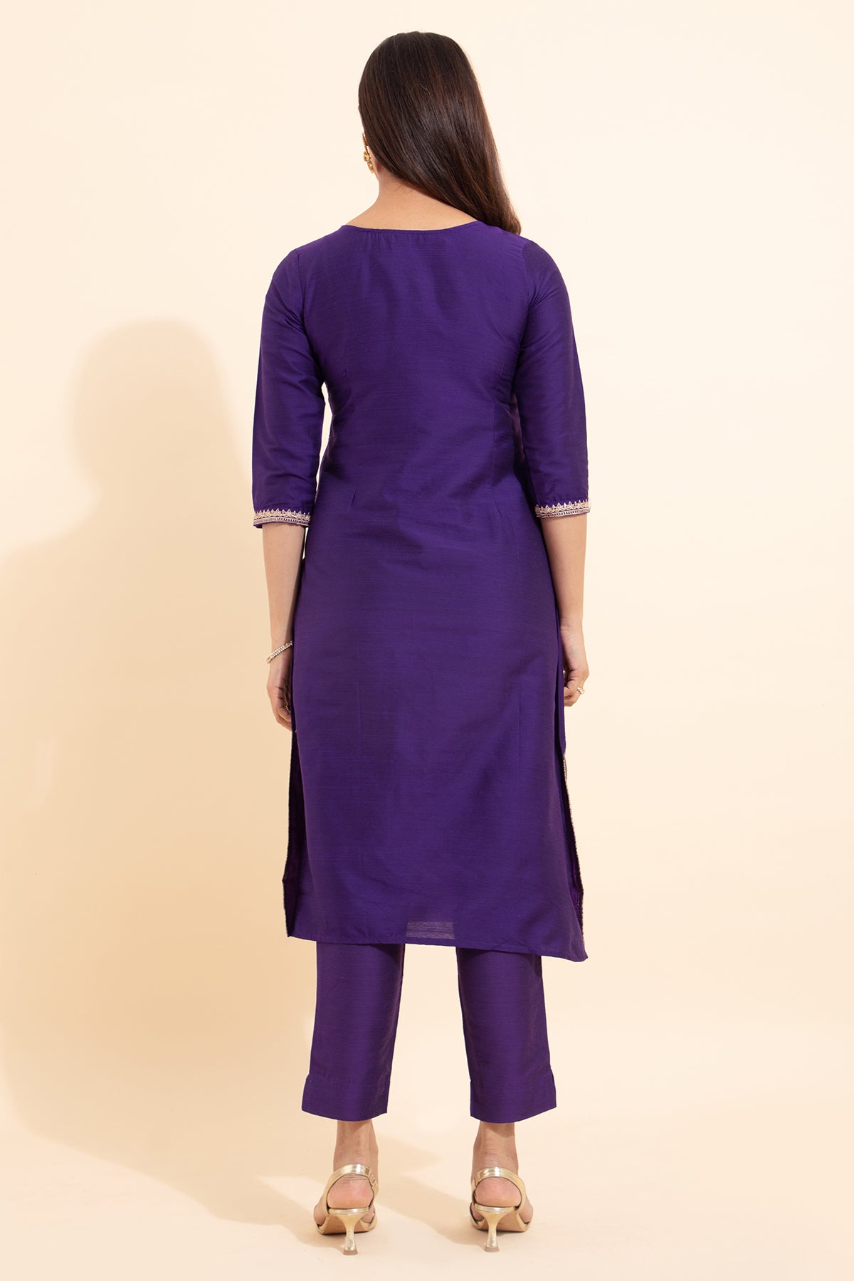 Peacock Embroidered Kurta - Purple
