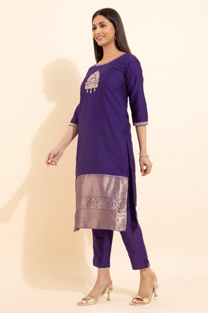 Peacock Embroidered Kurta - Purple
