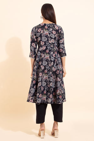 Floral Printed Kurta - Black