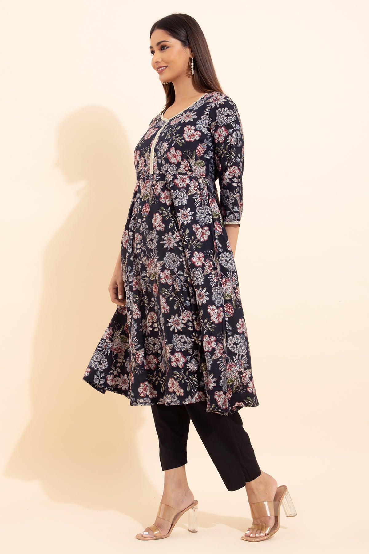 Floral Printed Kurta - Black