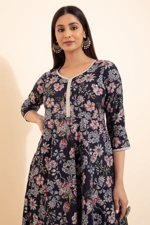 Floral Printed Kurta - Black