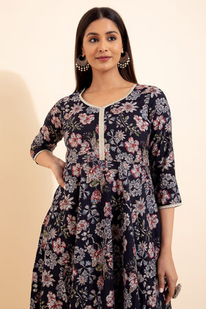 Floral Printed Kurta - Black