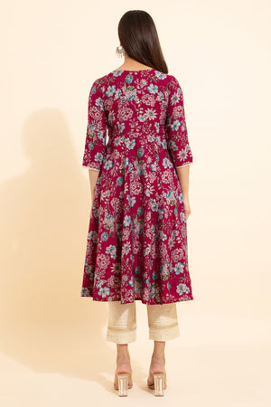 Floral Printed Kurta - Majenta