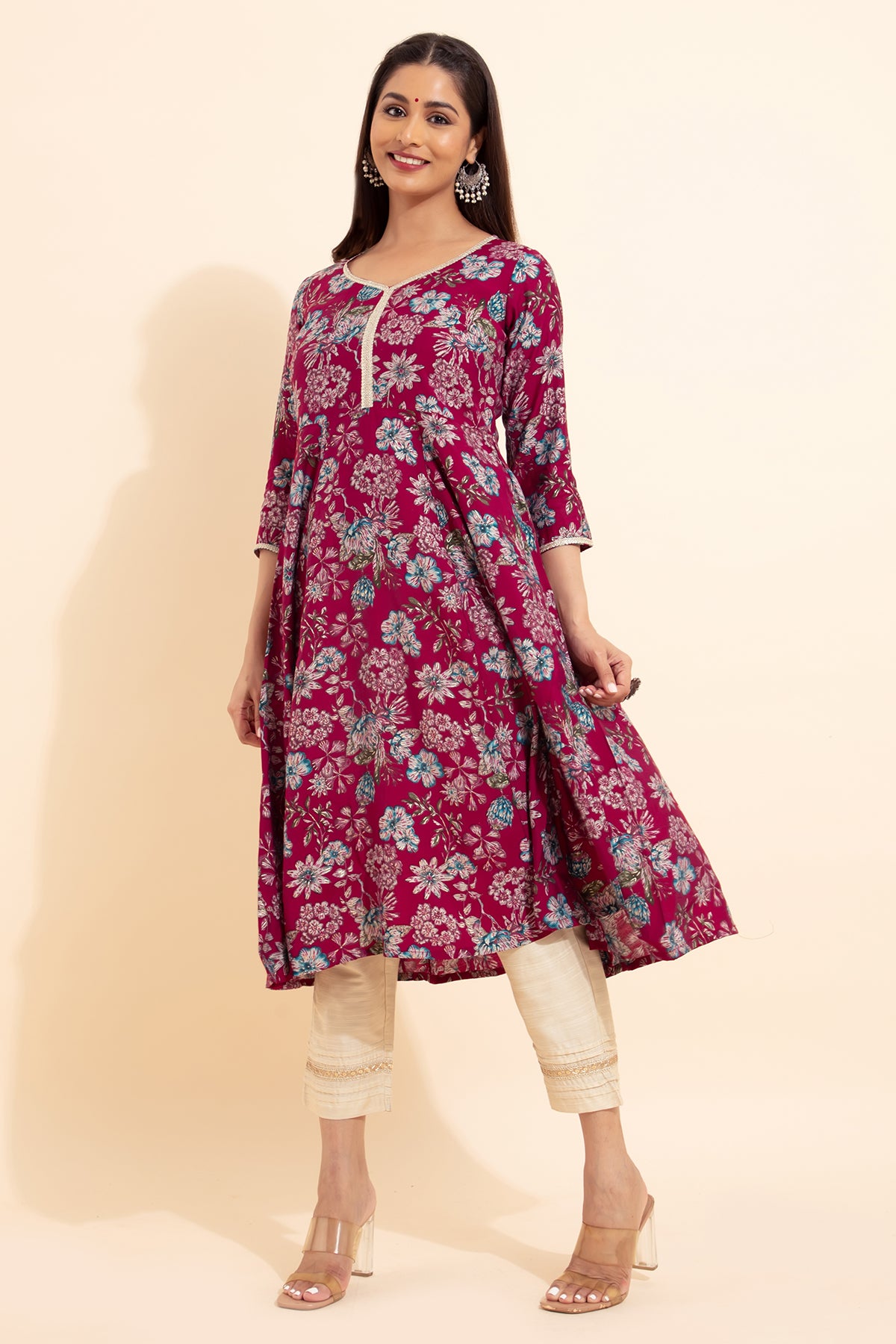 Floral Printed Kurta - Majenta