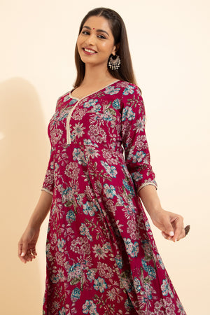 Floral Printed Kurta - Majenta