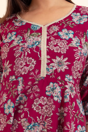 Floral Printed Kurta - Majenta