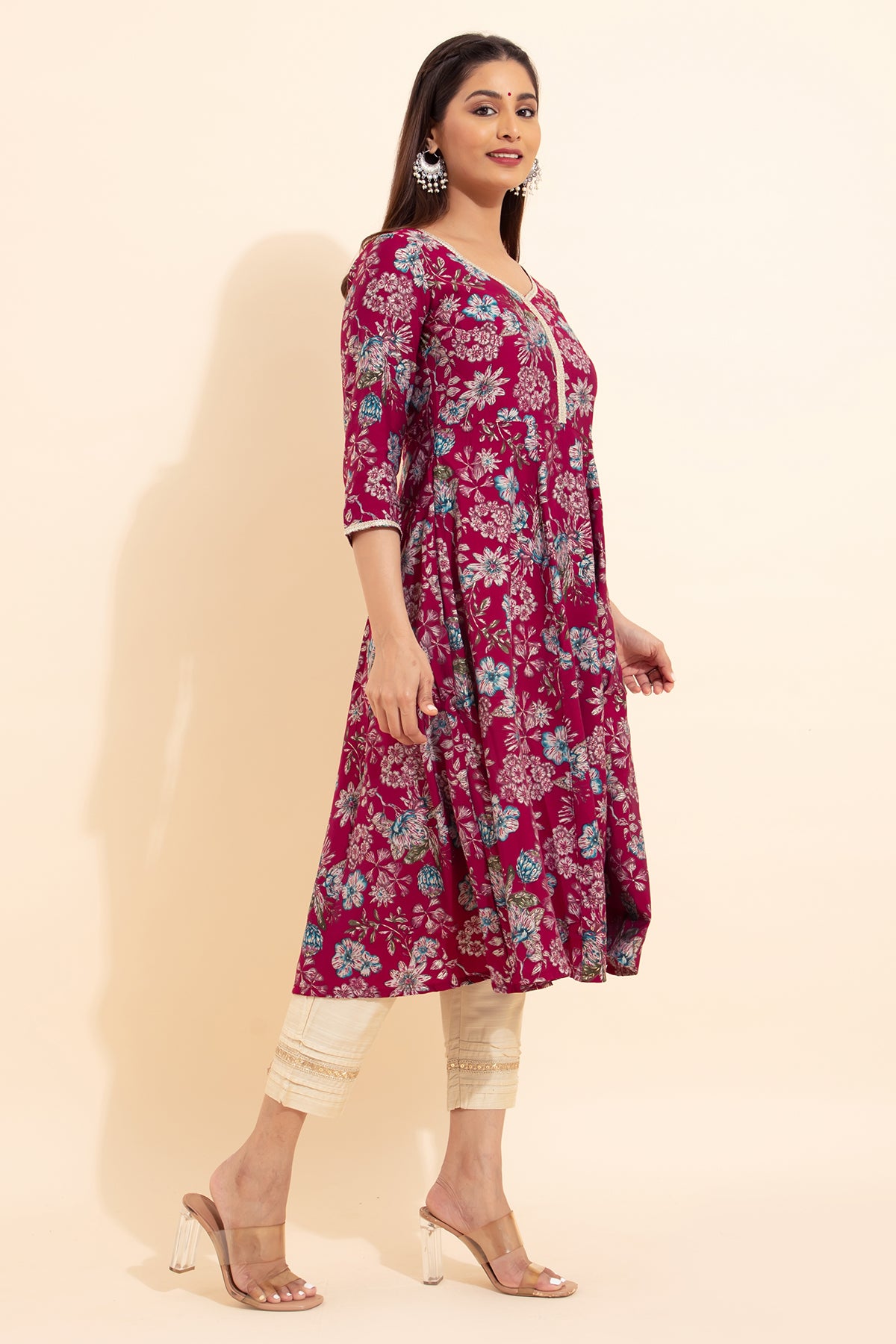 Floral Printed Kurta - Majenta