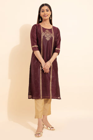 Geometric Motif Printed Kurta - Brown