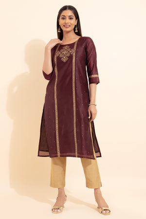 Geometric Motif Printed Kurta - Brown