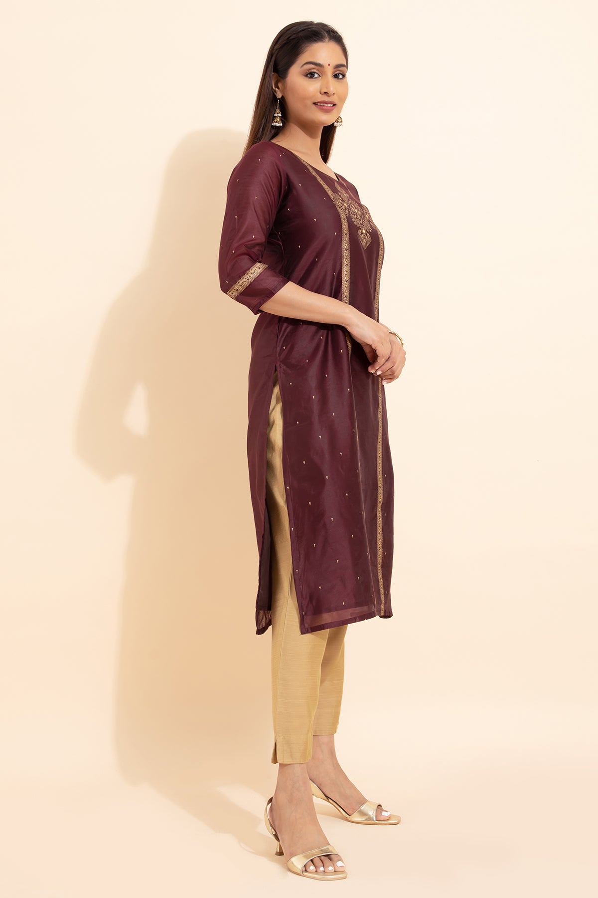 Geometric Motif Printed Kurta - Brown