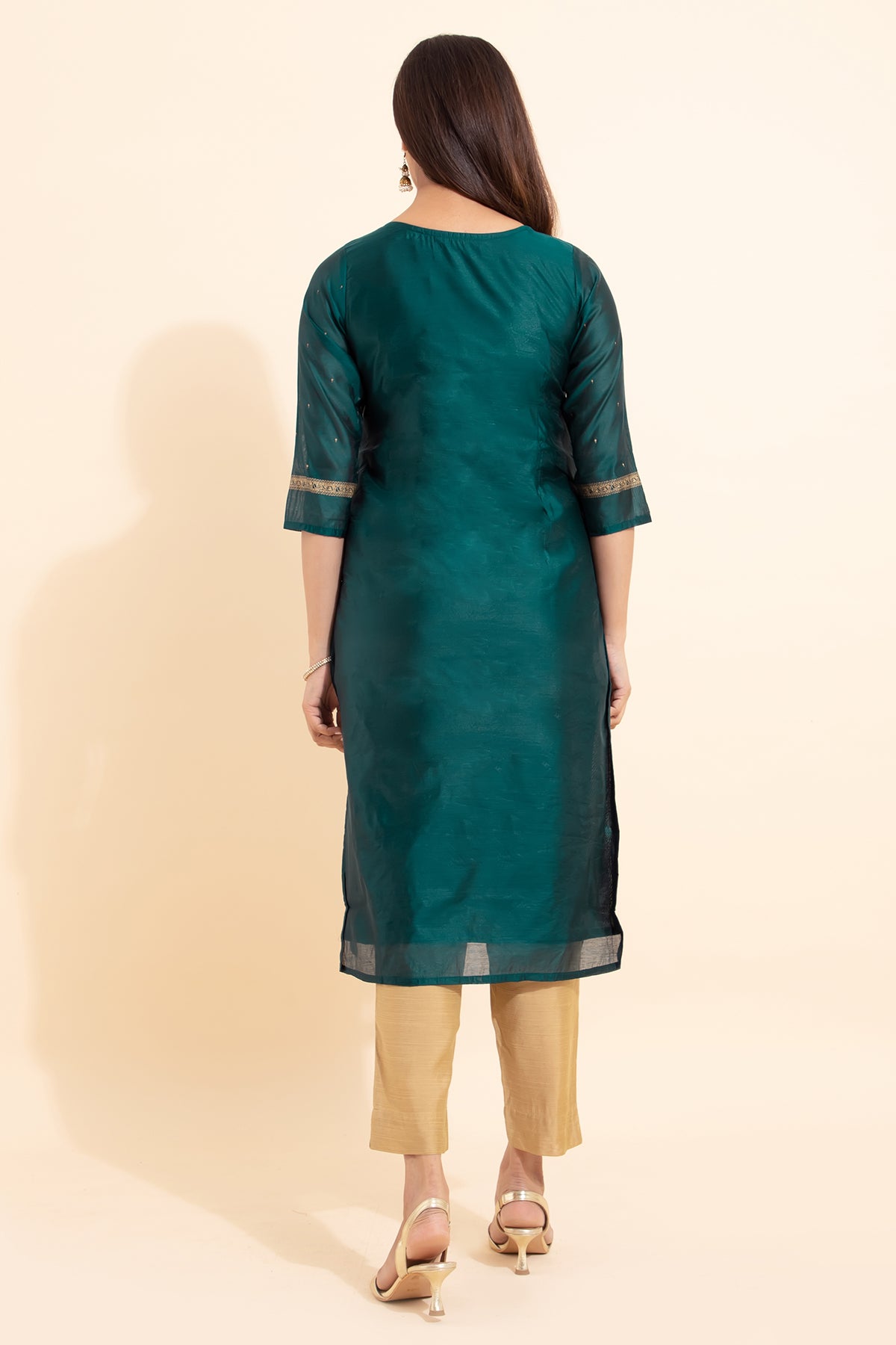 Geometric Motif Printed Kurta - Teal Green