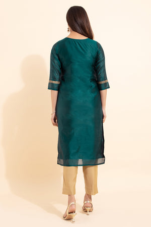 Geometric Motif Printed Kurta - Teal Green