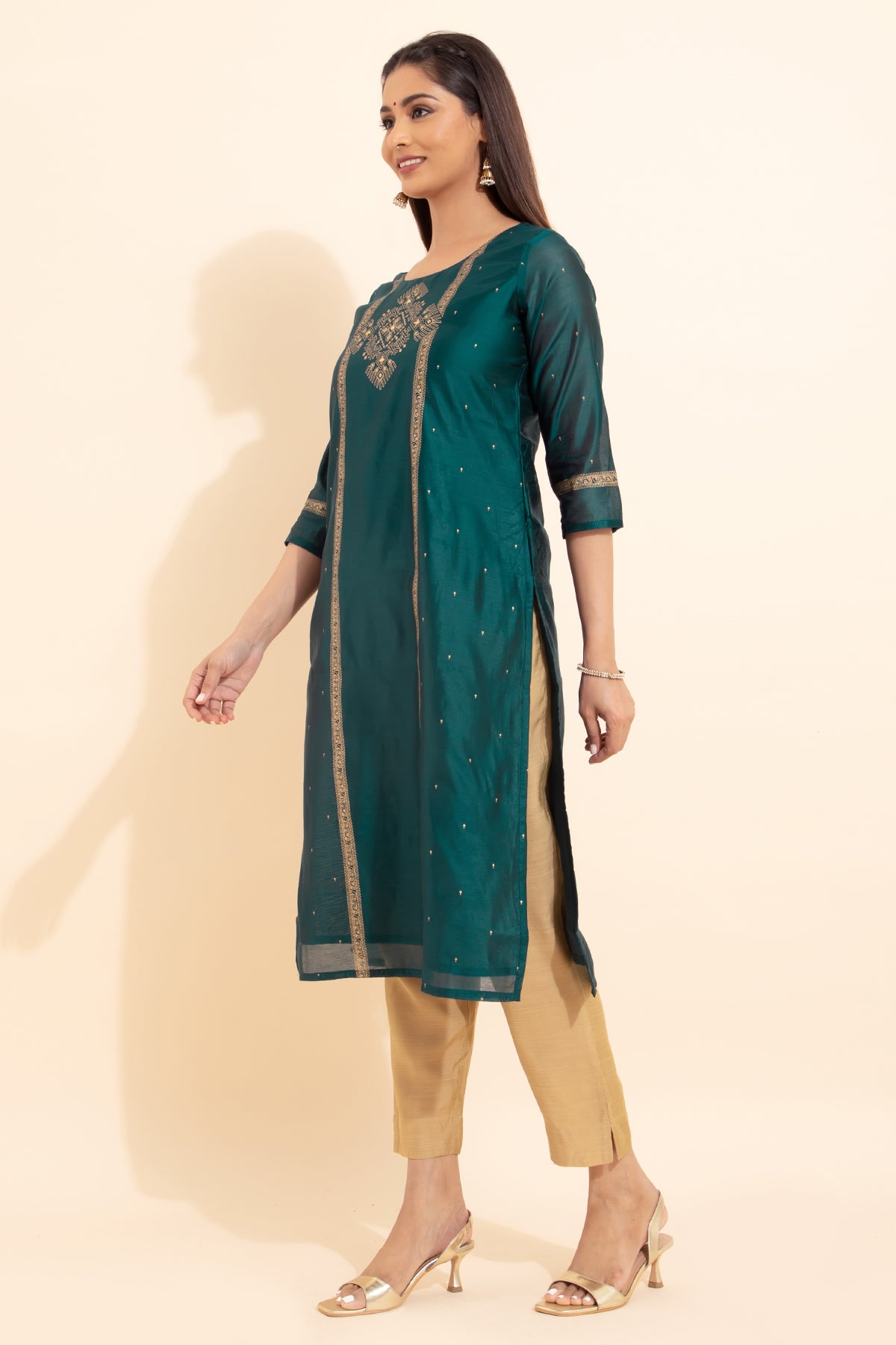 Geometric Motif Printed Kurta - Teal Green