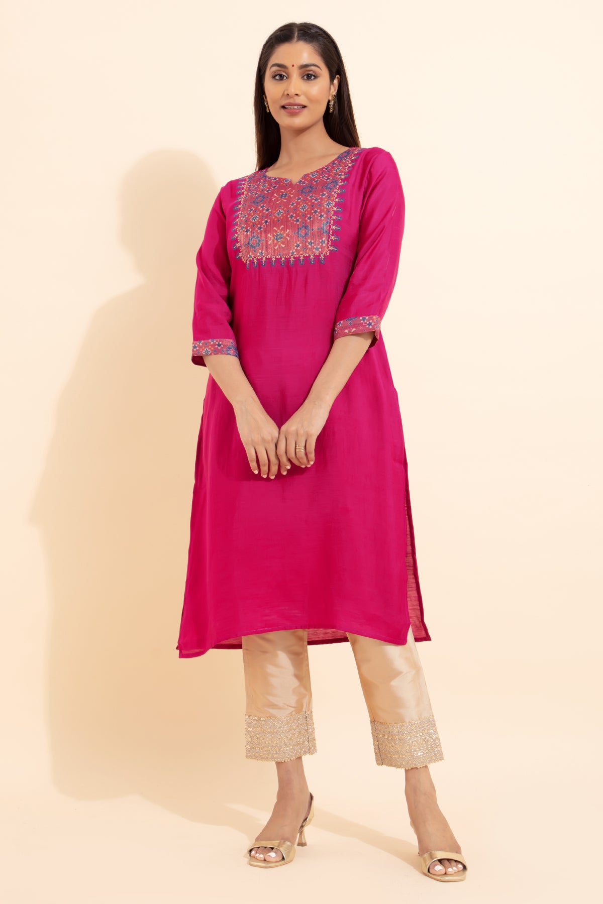 Patola Printed Patchwork Kurta - Pink