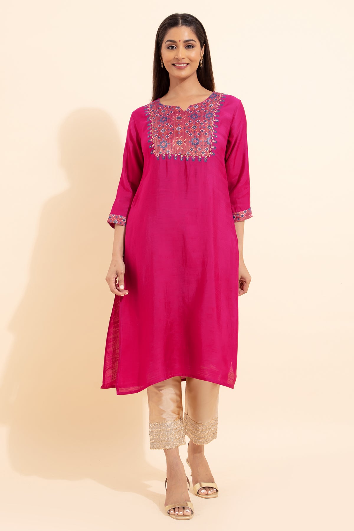 Patola Printed Patchwork Kurta - Pink