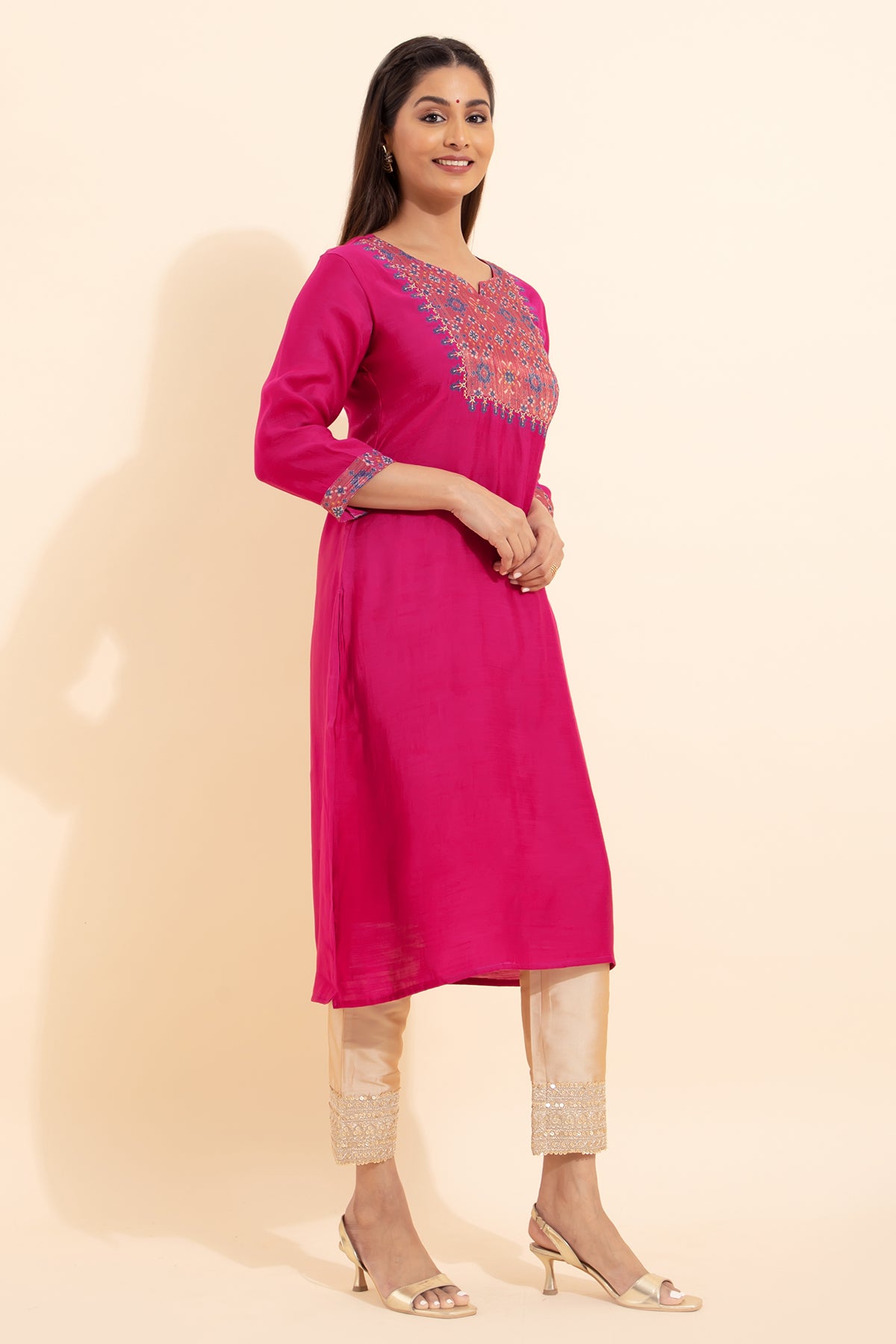 Patola Printed Patchwork Kurta - Pink