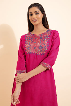 Patola Printed Patchwork Kurta - Pink