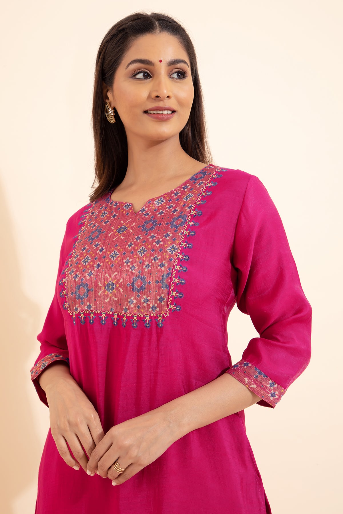 Patola Printed Patchwork Kurta - Pink