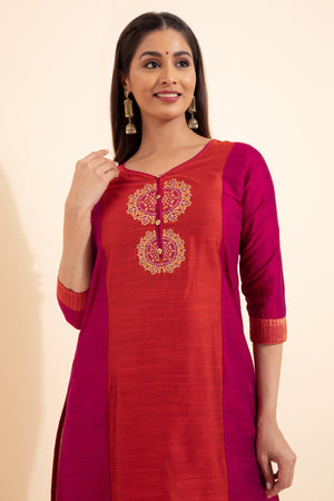 Mandala Floral Embroidered Kurta - Orange & Pink