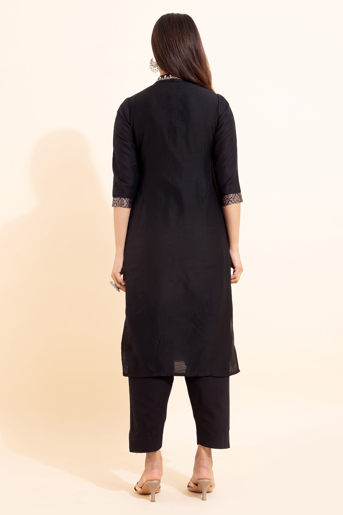 Brocade Patchwork Kurta - Black