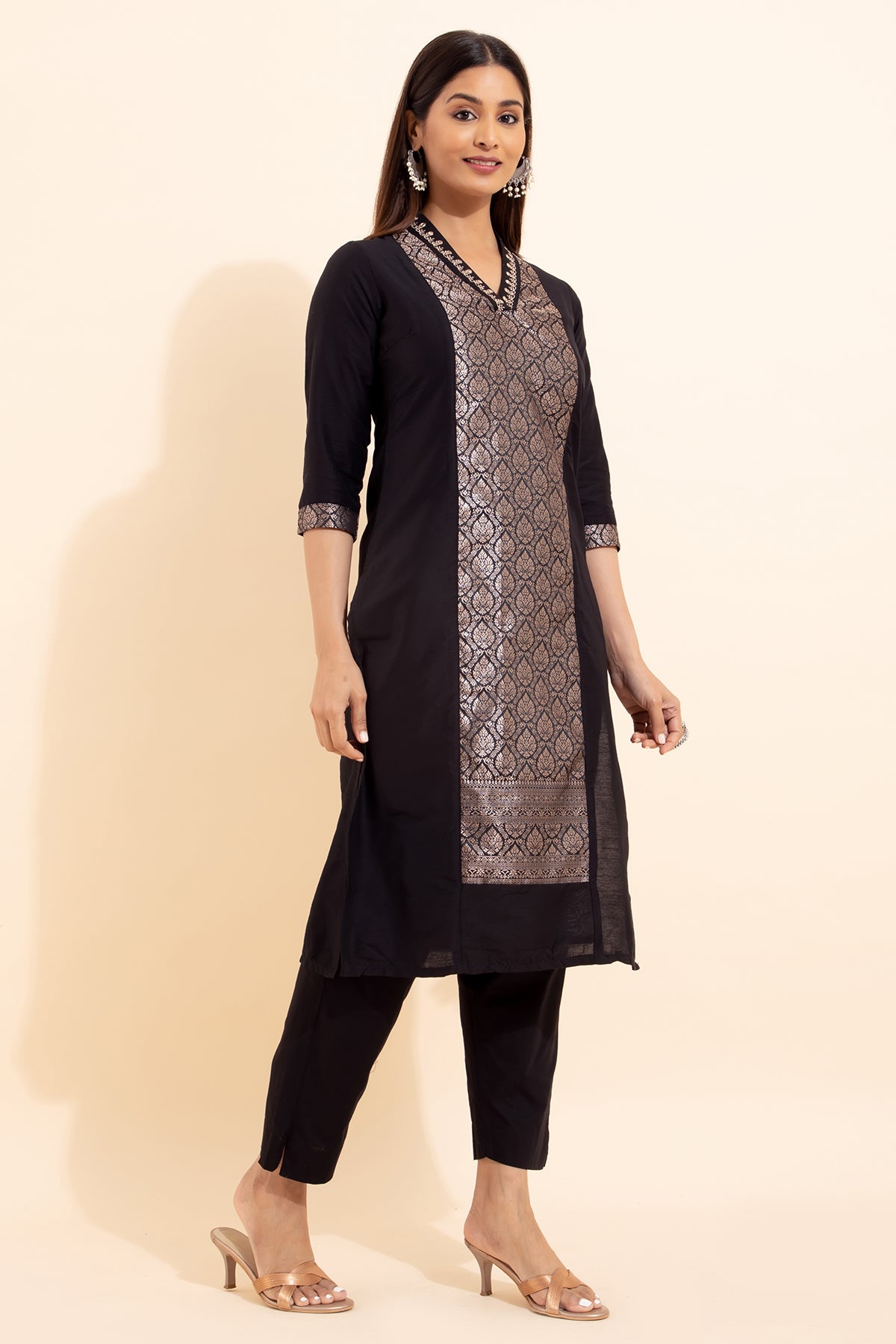 Brocade Patchwork Kurta - Black