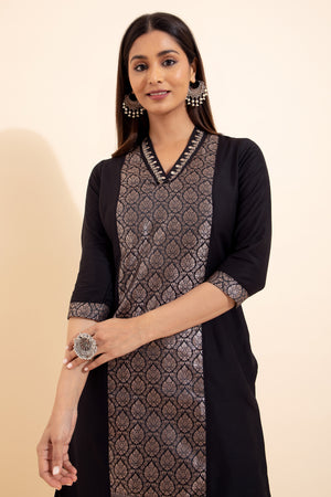 Brocade Patchwork Kurta - Black