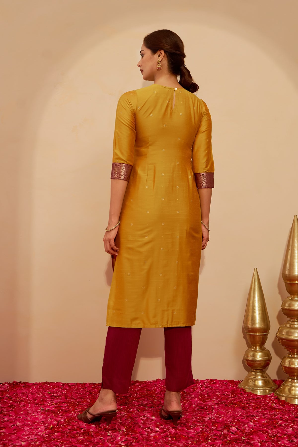 Zari patchwork Kurta - Mustard
