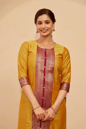 Zari patchwork Kurta - Mustard