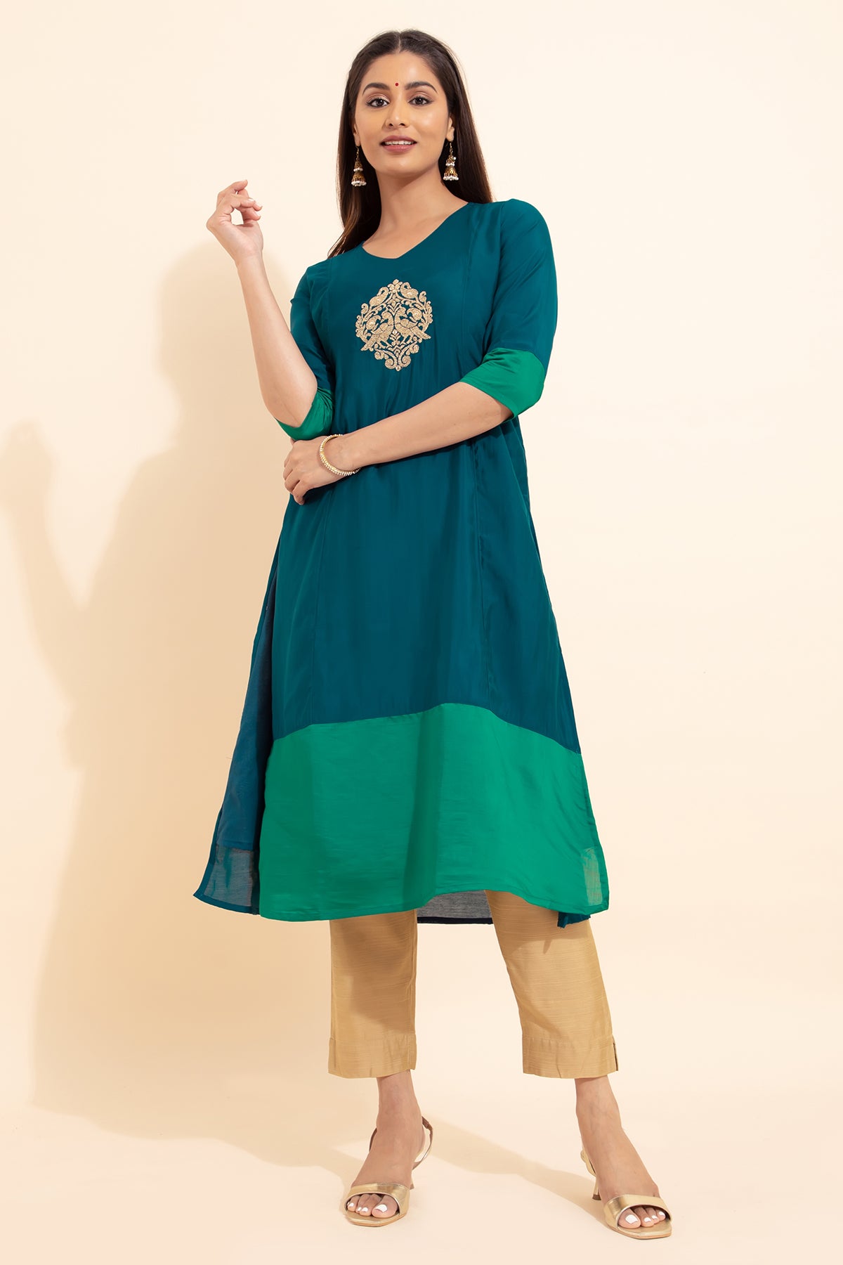 Women’s Blue Paisley Embroidered Kurta - Perfect for Festive Occasions