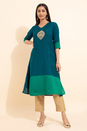 Blue Paisley Embroidered Kurta - Fashionable and Traditional