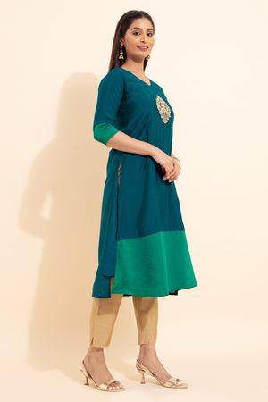 Blue Paisley Embroidered Kurta - Fashionable and Traditional