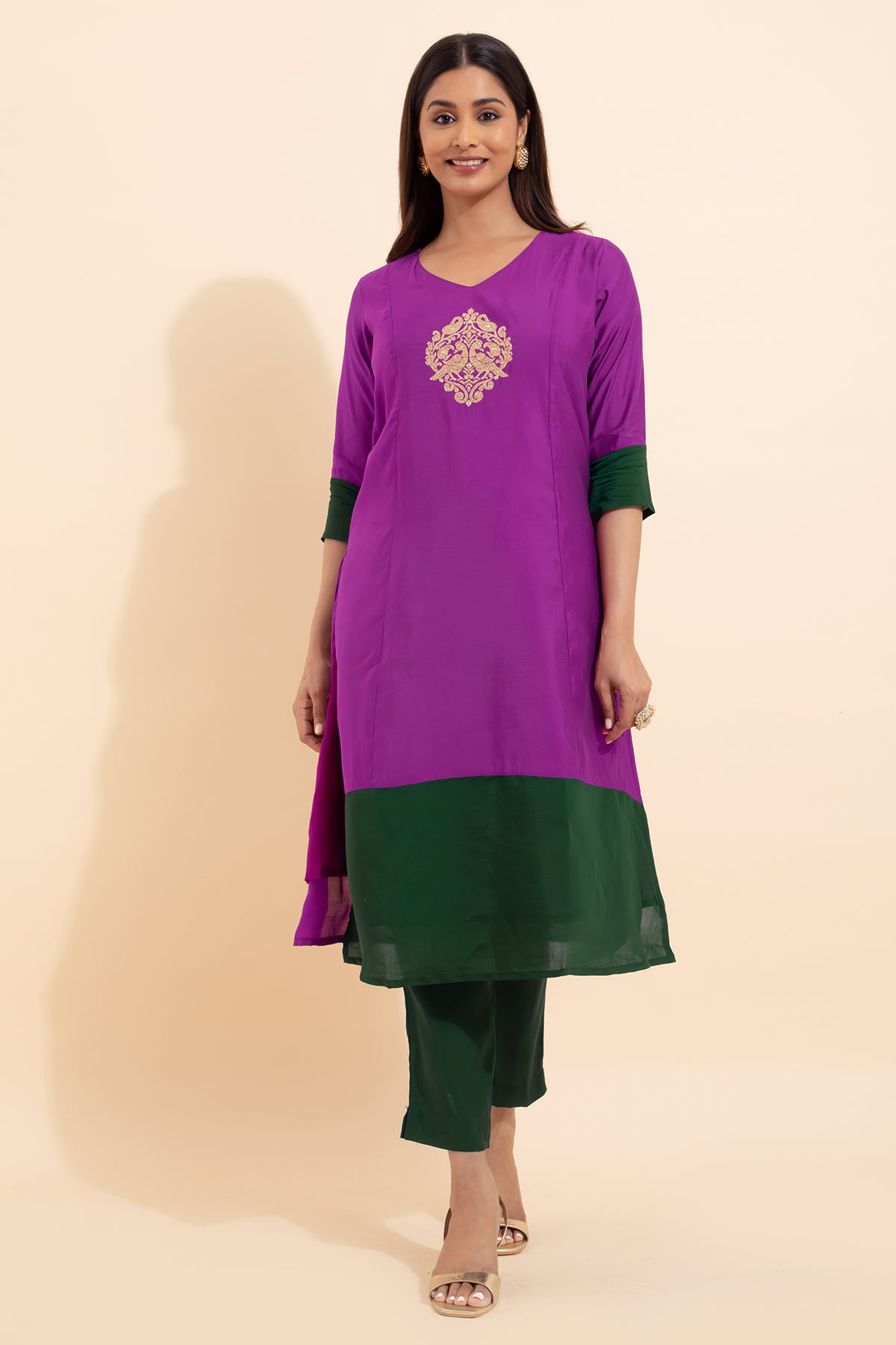 Paisley Embroidered Kurta - Purple