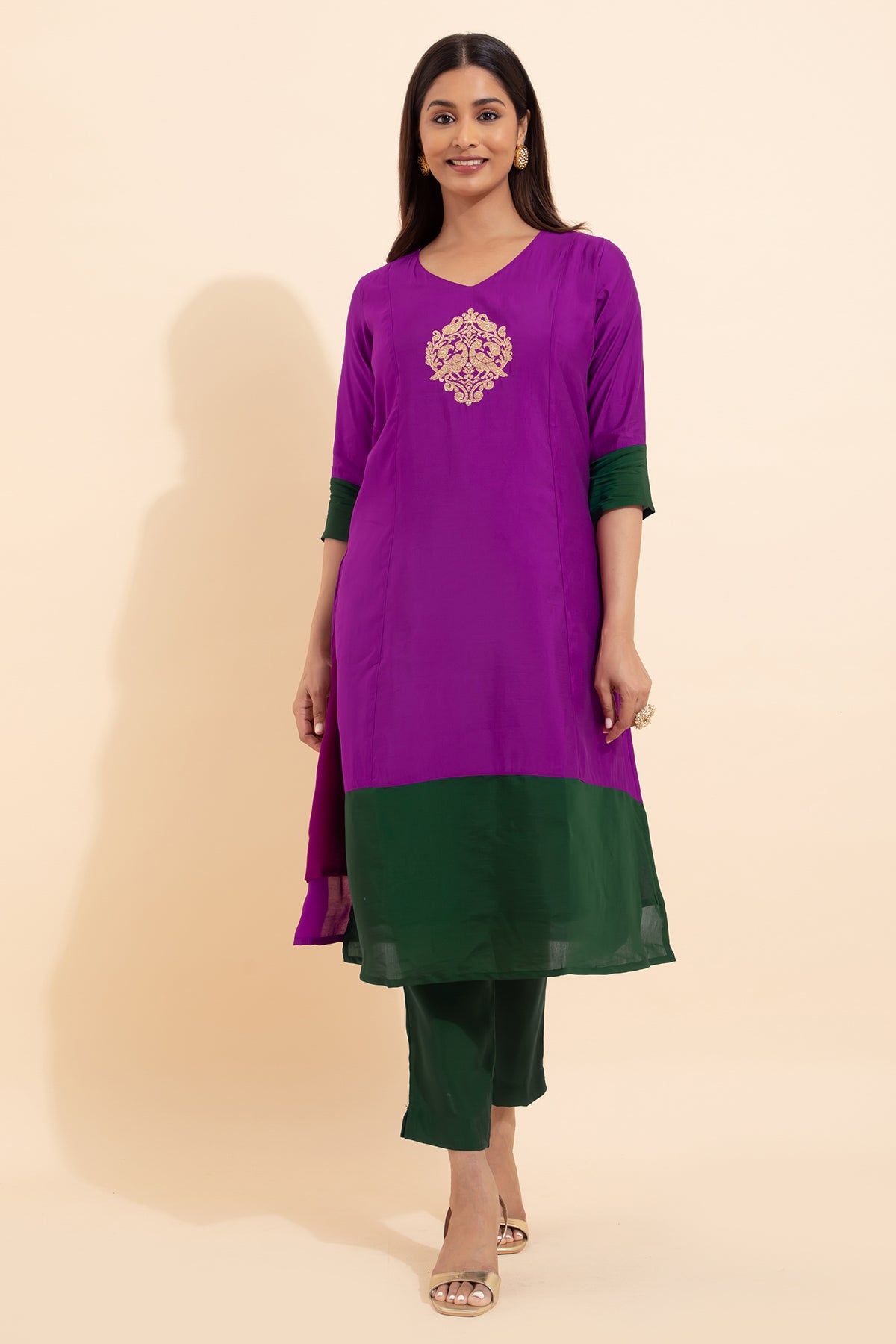 Paisley Embroidered Kurta - Purple