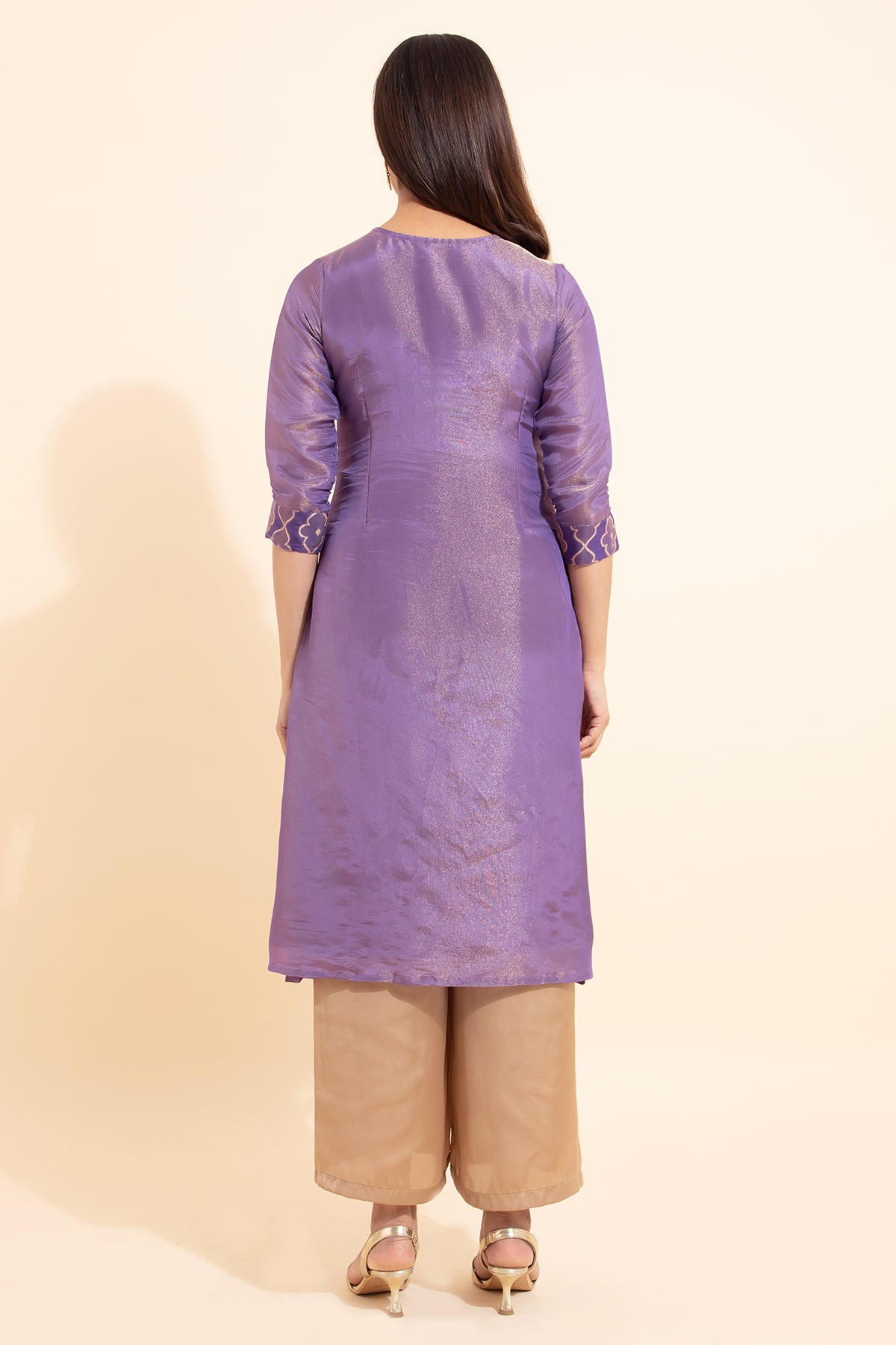 Panelled Broacde Kurta - Purple