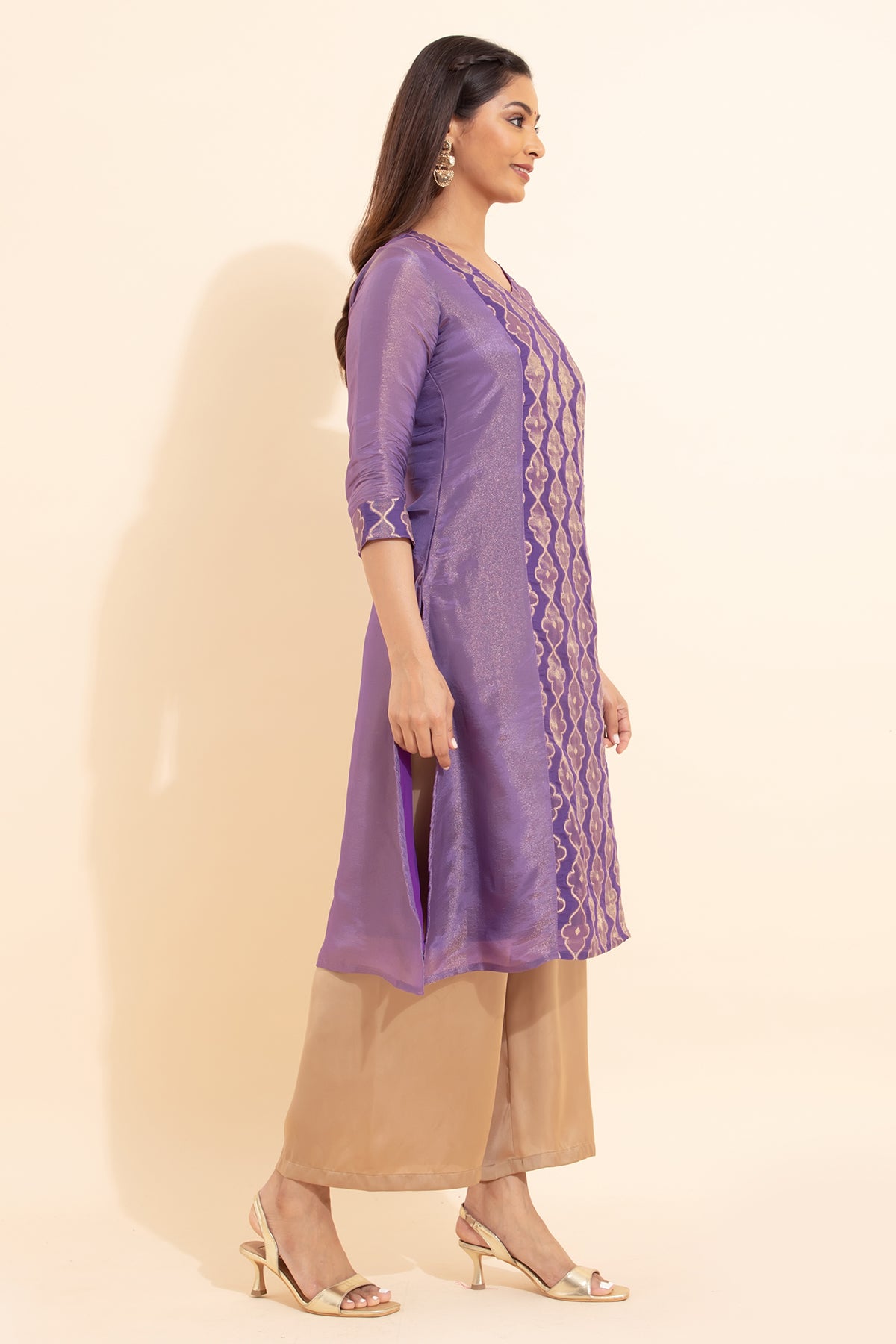 Panelled Broacde Kurta - Purple