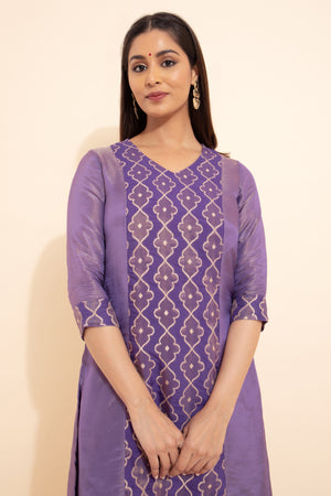 Panelled Broacde Kurta - Purple