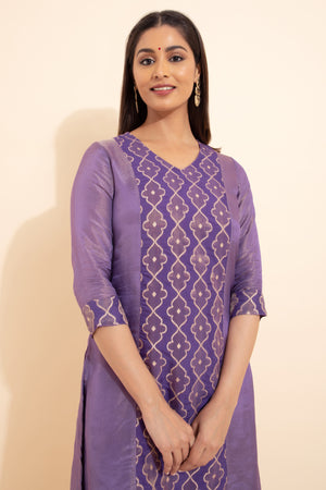 Panelled Broacde Kurta - Purple