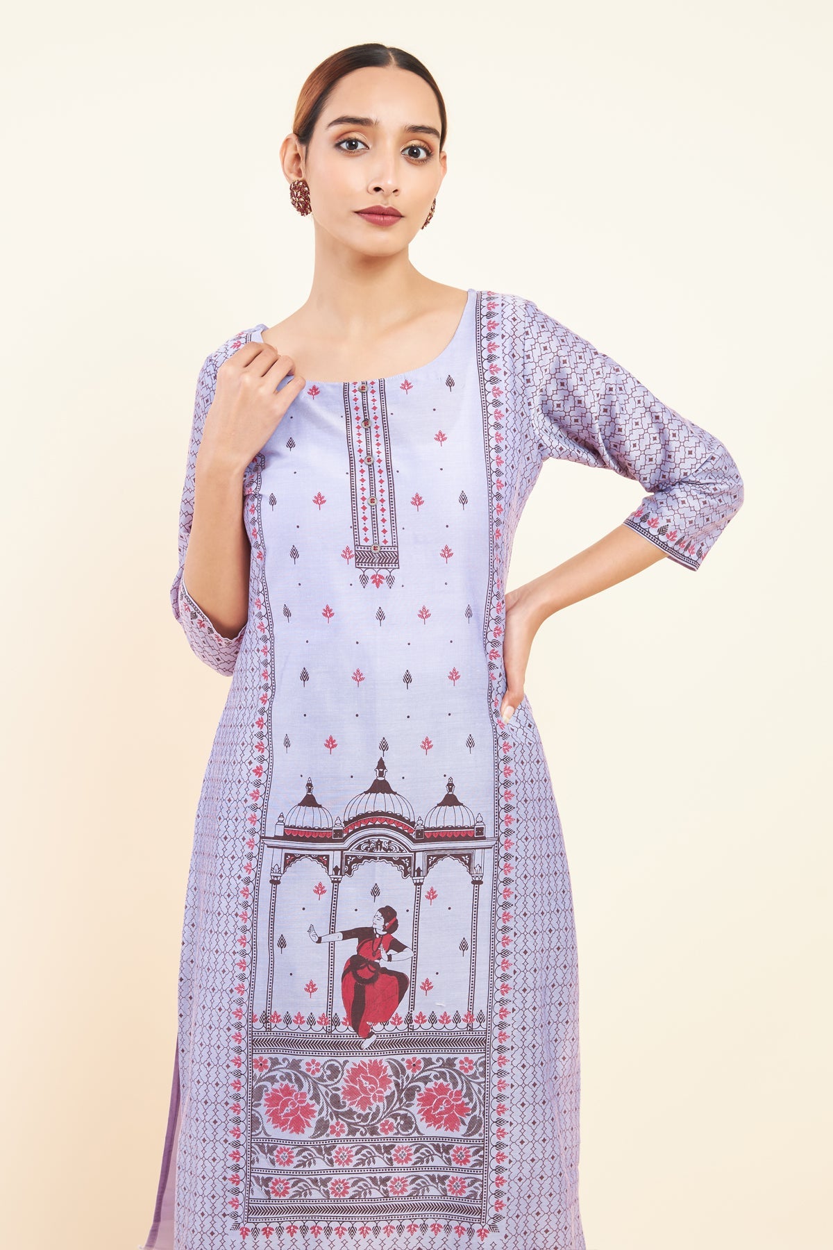 Moroccan Embellished Figure Motif Printed Kurta - Purple