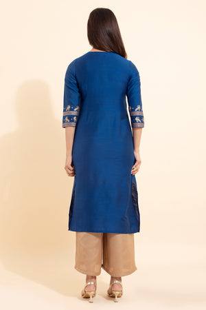 Bird Motif Printed Kurta - Blue