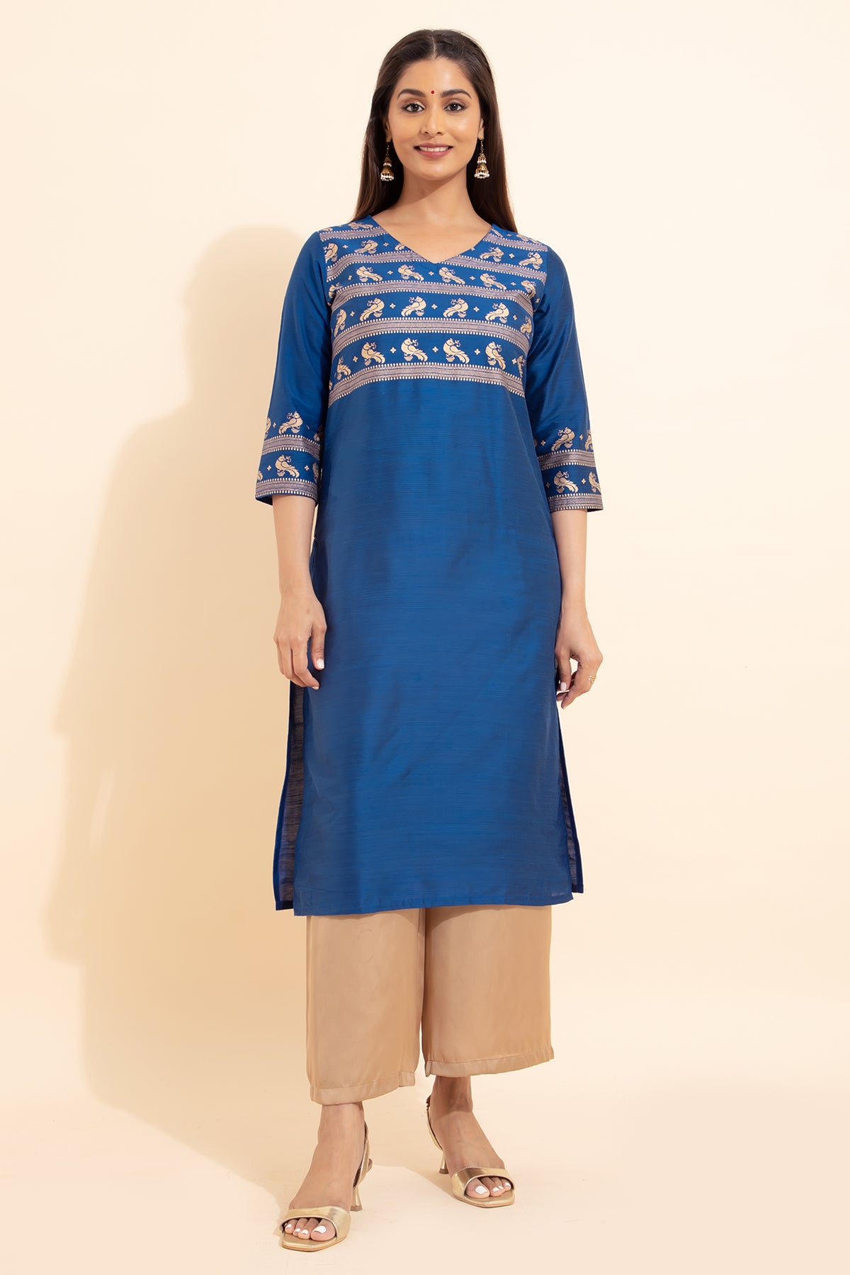 Bird Motif Printed Kurta - Blue