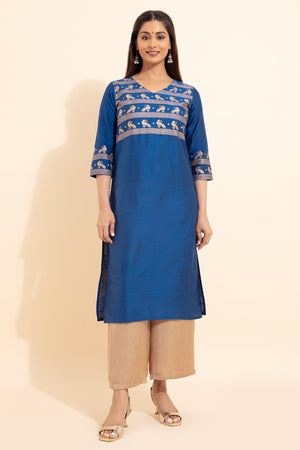 Bird Motif Printed Kurta - Blue