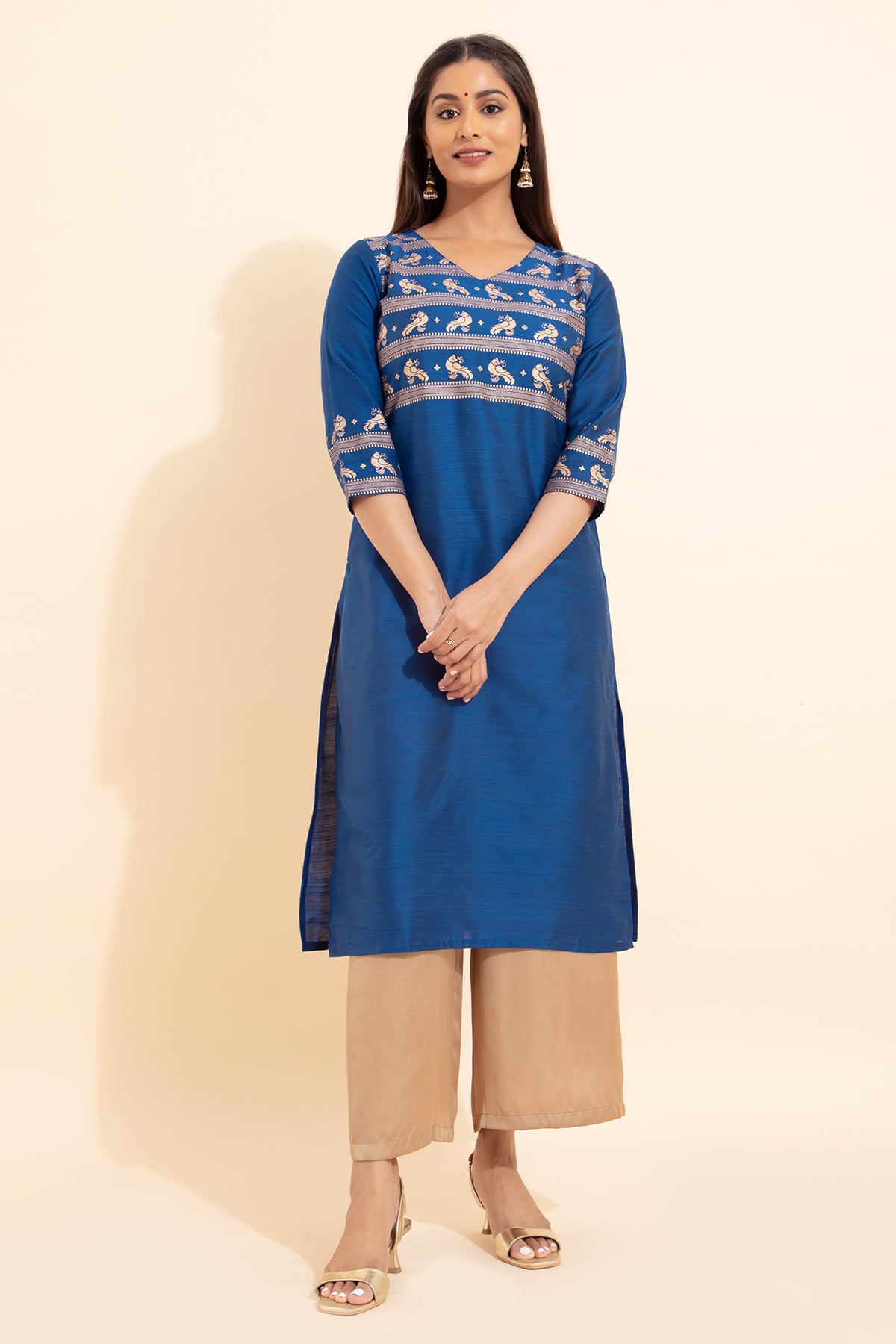 Bird Motif Printed Kurta - Blue