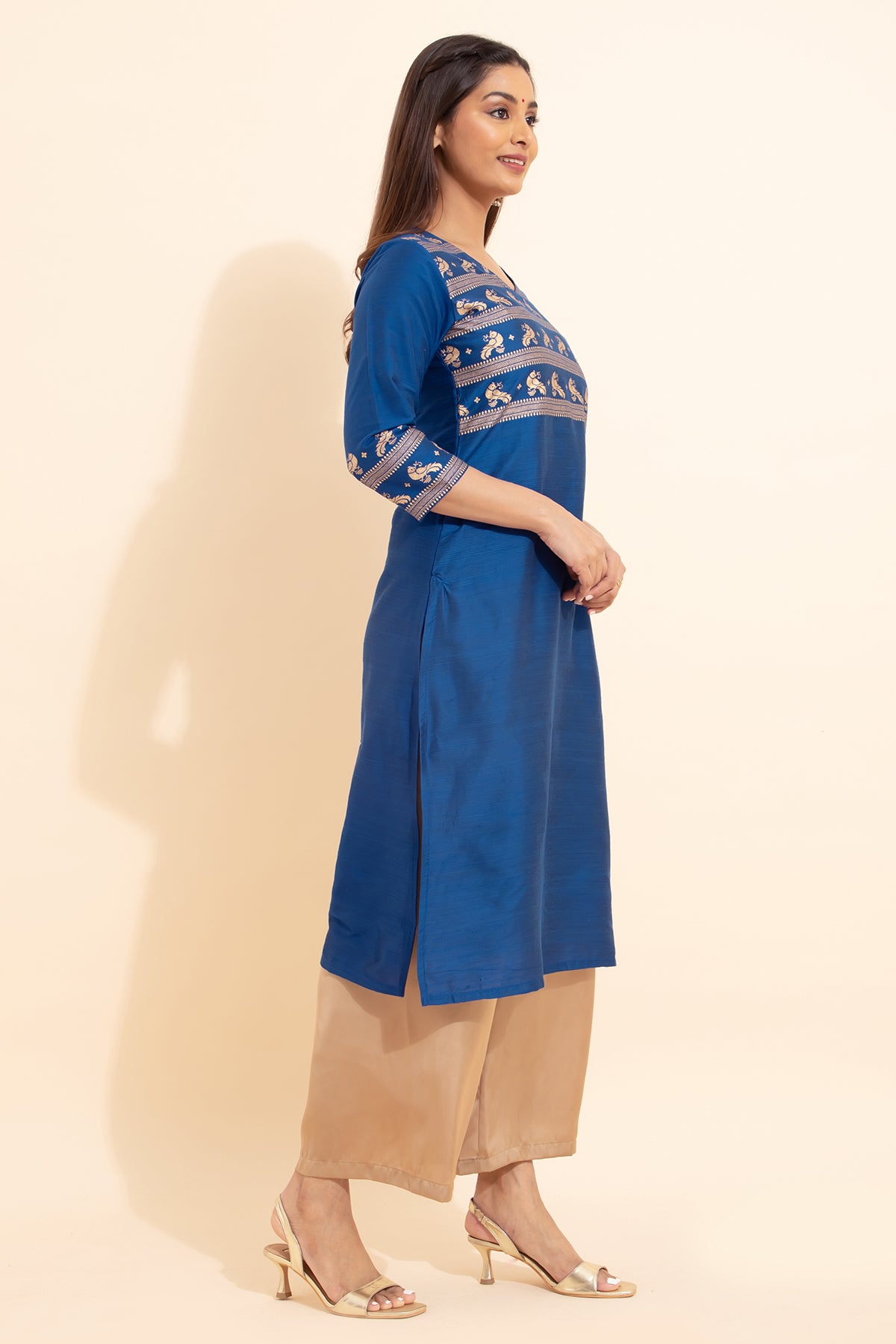 Bird Motif Printed Kurta - Blue