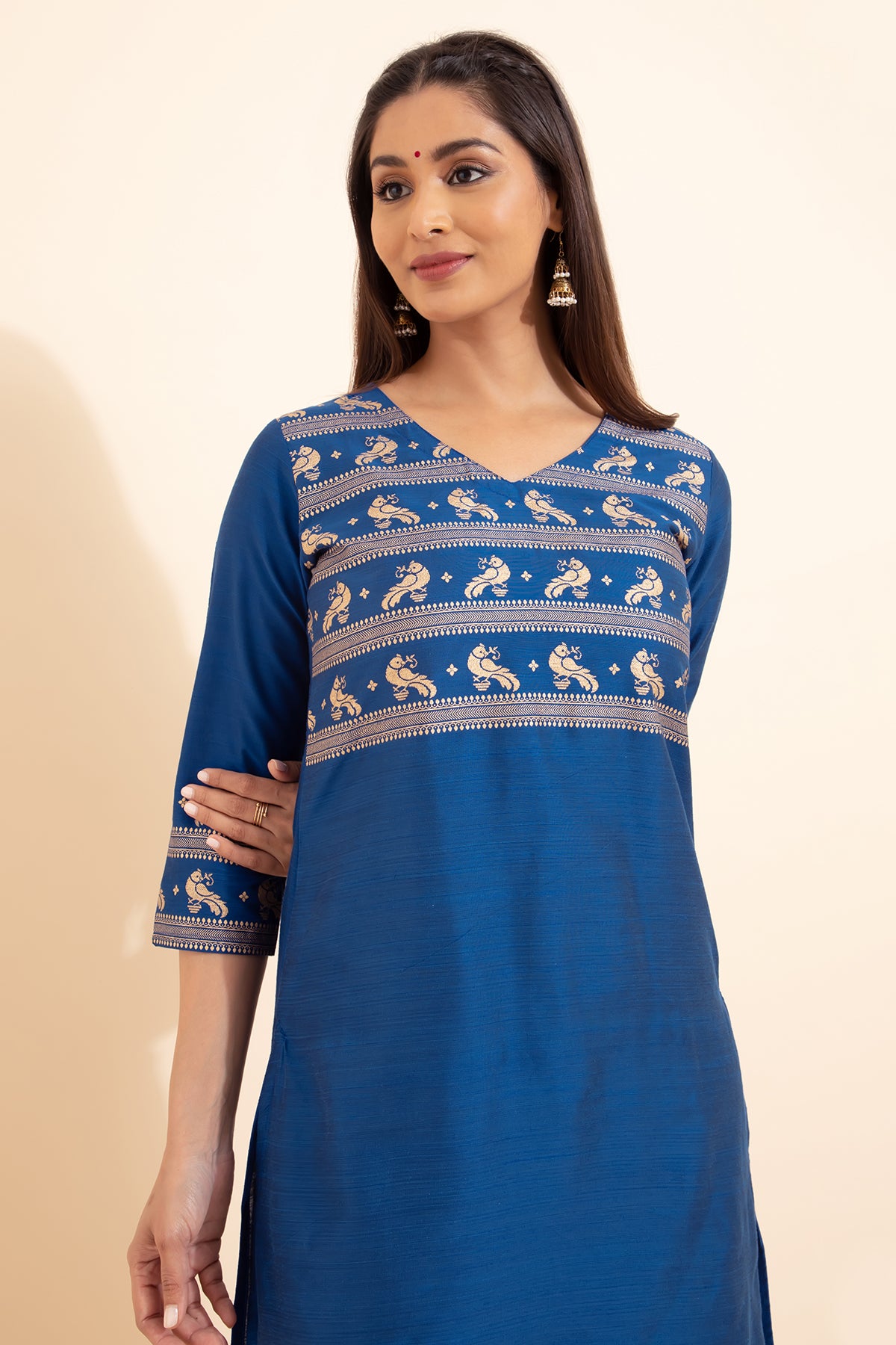 Bird Motif Printed Kurta - Blue