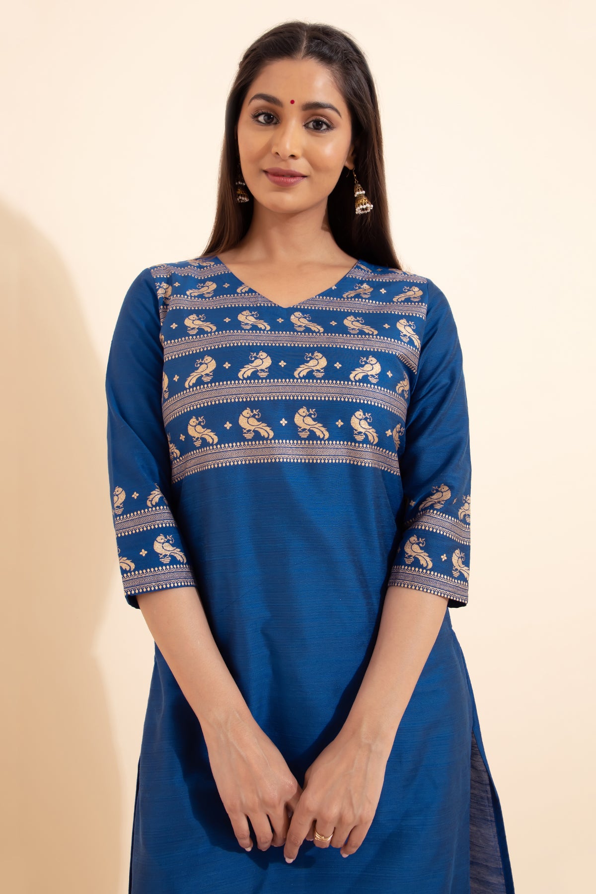 Bird Motif Printed Kurta - Blue