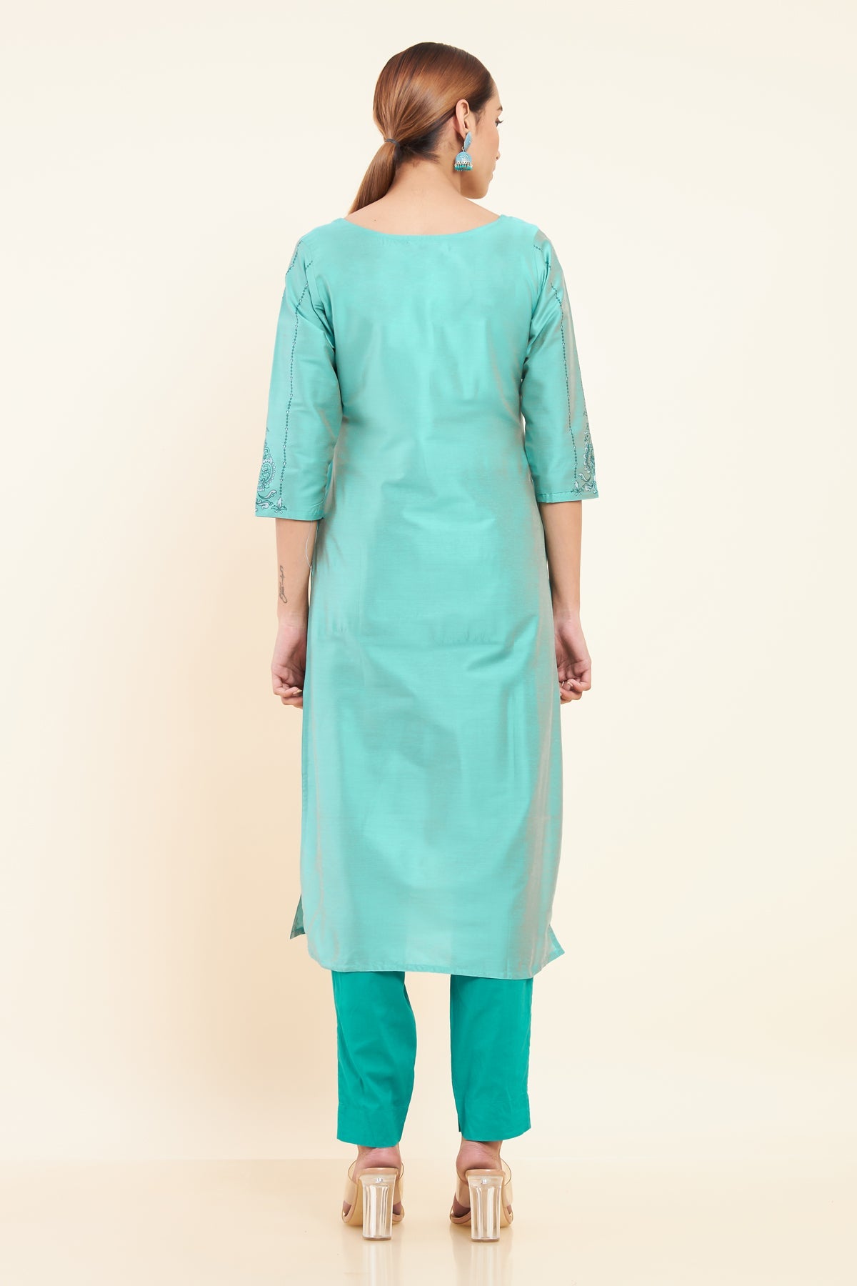 Contrast Peacock & Instrument Printed Kurta - Blue