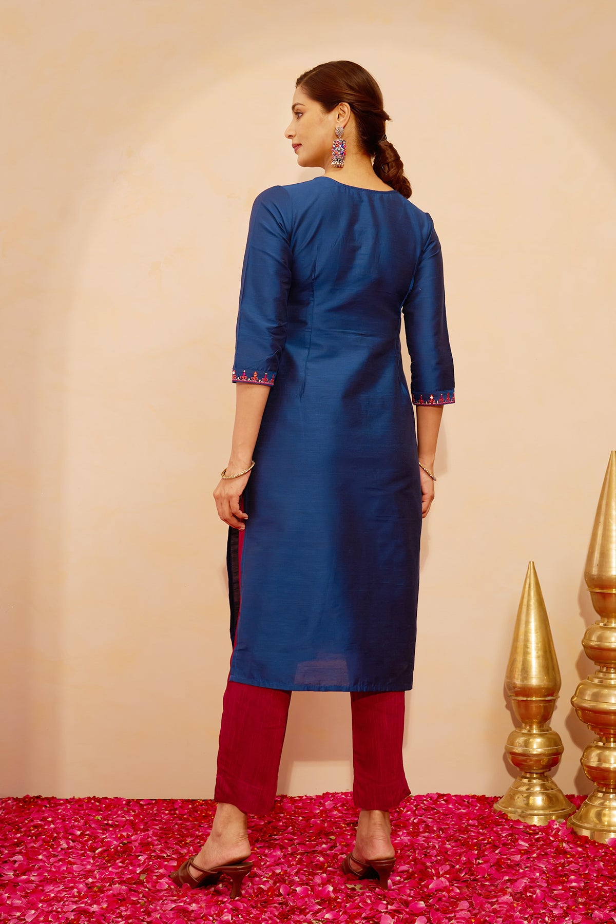 Floral Embroidered & Foil Mirror Embellished Kurta - Blue