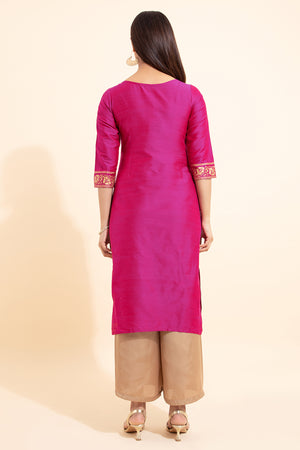 Jewelled Floral Printed Kurta - Pink